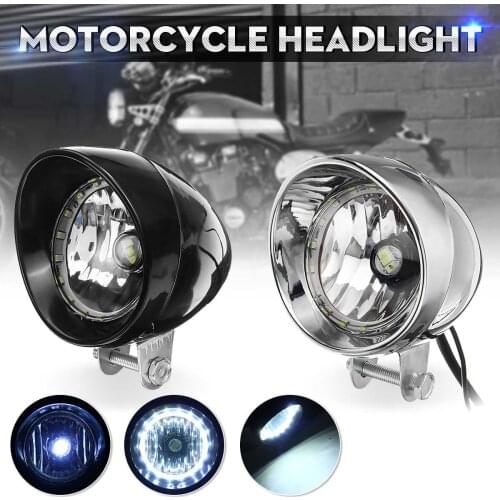 Black Chrome LED Motorcycle Universal Bullet Headlights High/Low Beam Head Light Lamp
