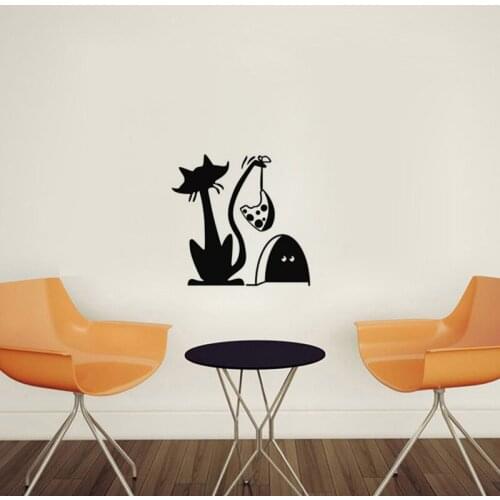 KUCADA cute cat wall sticker for kitchen decoration diy wallpaper black removable decal WP1523