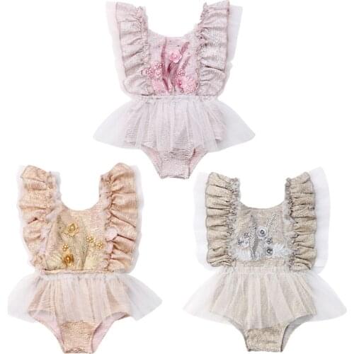 Newborn Baby Girl Ruffle Floral Lace Romper Tutu Shining Jumpsuit Outfit Sunsuit Dress