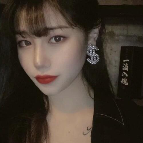 Hot sale Dollar Symbol Letter Earrings Women Rhinestone Simple Temperament Office career Charm Fashion Valentines Day