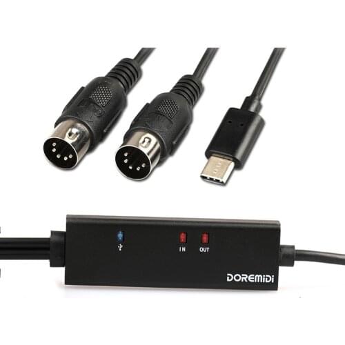 MIDI 5PIN MALE To USB A C Type C Cable USB MIDI Converter With Indicator Light For MacBook Android