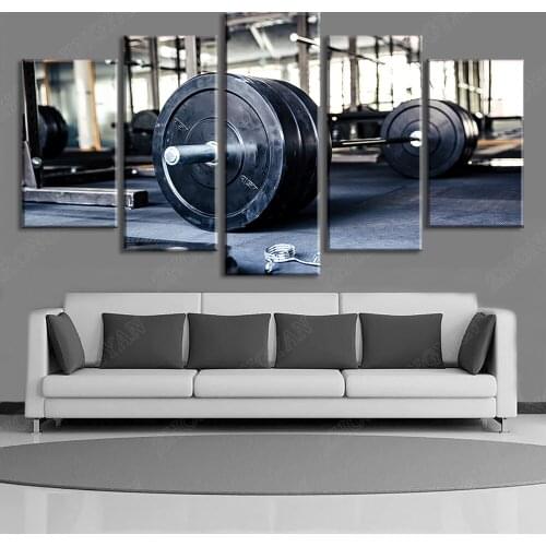 Canvas Printed Painting Living Room Wall Decoration 5 Panel Weightlifting Sports Gym room Fitness Poster Modular Cuadros Picture