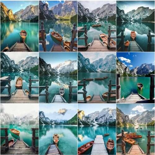 CHENISTORY Painting By Numbers Boat Lake Scenery For Kids Drawing On Canvas Handpainted Picture By Number Kits Home Decor Gift