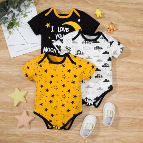 3 Pcs Newborn Baby Romper Printed Short Sleeve Summer Bodysuits Cartoon Infant Babys One Piece Romper