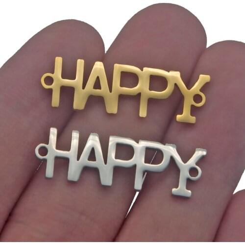 5pcs High Quality Stainless Steel Gold HAPPY Letter Charms Connector Jewelry Making Necklace Bracelet Lover Gifts Aka Sorority