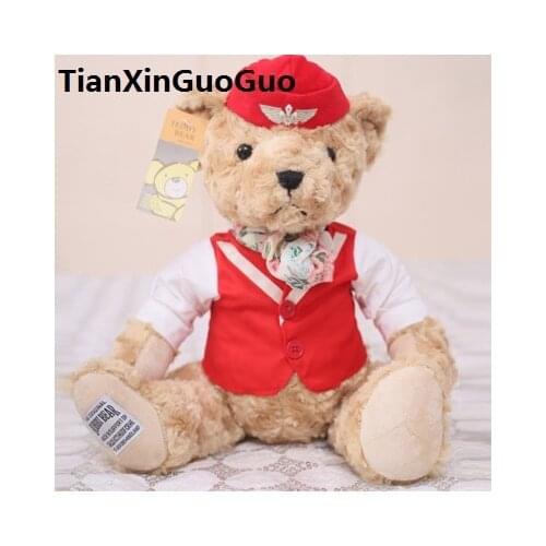 Red units flight attendant bear large 32cm cartoon teddy bear with silk scarf plush toy soft doll birthday gift b0719