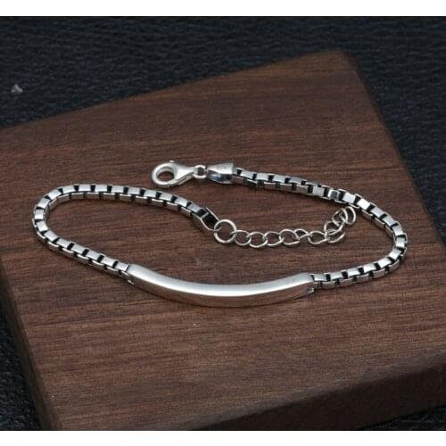 Wholesale S925 Sterling Silver Trend Temperament Men And Women Wrist Fine Chain Retro Thai Silver Bent Square Box Bracelet