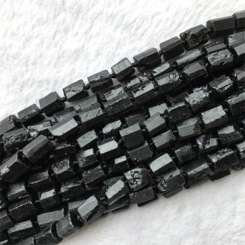 2pcs Natural Genuine Raw Mineral Black Tourmaline Hand Cut Nugget Free Form Loose Rough Matte Faceted Beads 6-8mm 15"