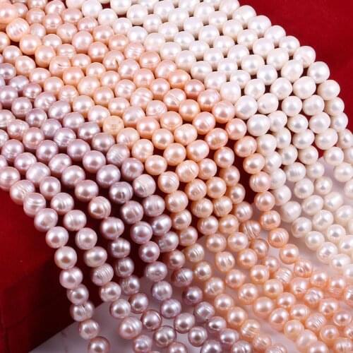 Natural Freshwater Pearl Muddy Round Shape Bead White Pink Purple for Necklace Bracelet Jewelry Making DIY Accessories 7-8/8-9mm