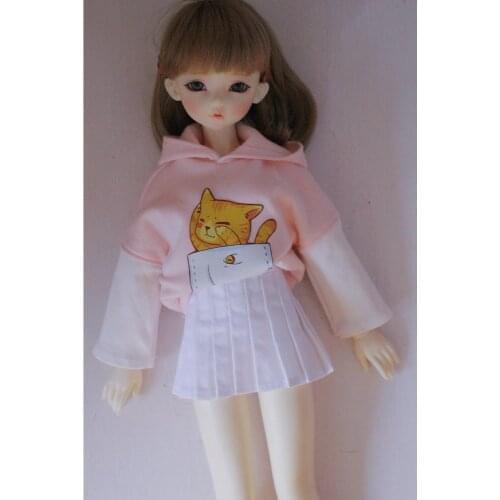 New Cute Dolls Clothing Long Sleeve Hoodie Cat Fleece white Pleated Skirt for 1/4 1/6 bjd Dolls accessories clothes for dolls