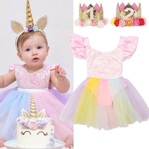 NewBorn Baby Clothes Party Dress Baby Girls First Birthday Outfit Rainbow Dresses Sequined Tutu Dress Party Toddler Girl Costume