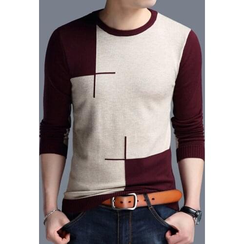 8340 Autumn Men' Pullover Sweater Knitting Long Sleeves Fashion Stitching Korean Style Casual All-Match O-Neck Slim Male Tops
