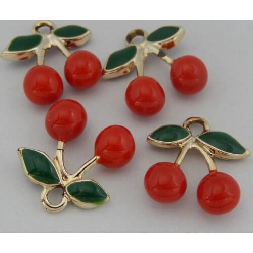 3pcs/pack Colorful Enamel Brass Cherry Charms Necklace Pendant Christmas Women Baby Gift Cute Jewelry Making DIY 17*16*5mm 50333