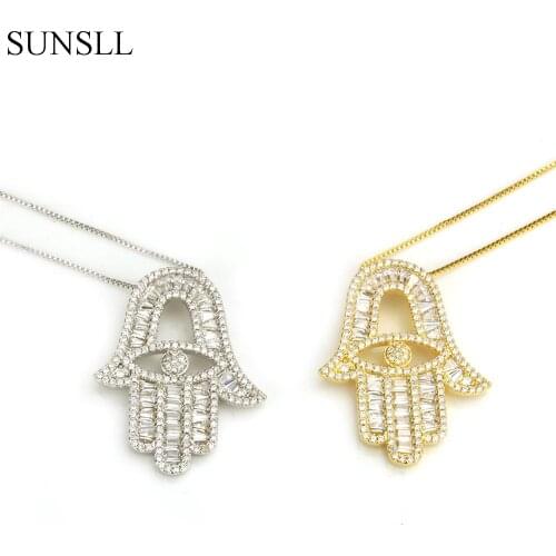 SUNSLL Two Color Copper White Color Cubic Zirconia Palm Pendant Necklaces Womens Fashion Jewelry CZ Colar Feminina