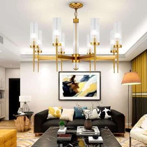 Modern Gold Metal Led Chandeliers Lighting Long Glass Living Room Led Pendant Chandelier Lights Dining Room Hanging Lamp Fixture