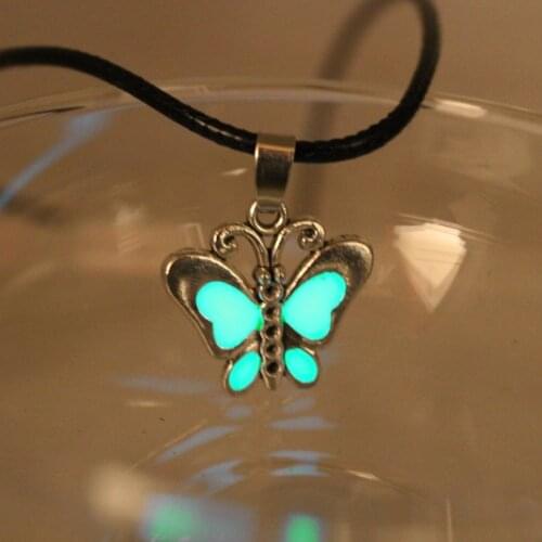 Glowing butterfly necklace Small pendant Necklace GLOW in the DARK Luminous Charms Necklaces women MEN boys girls gift