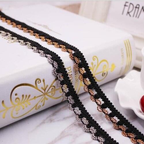Apparel Sewing Fabric 10 Yards DIY Black Trim Cotton Crocheted Lace Fabric black Ribbon Beads Chain Handmade Wedding Dress Decor