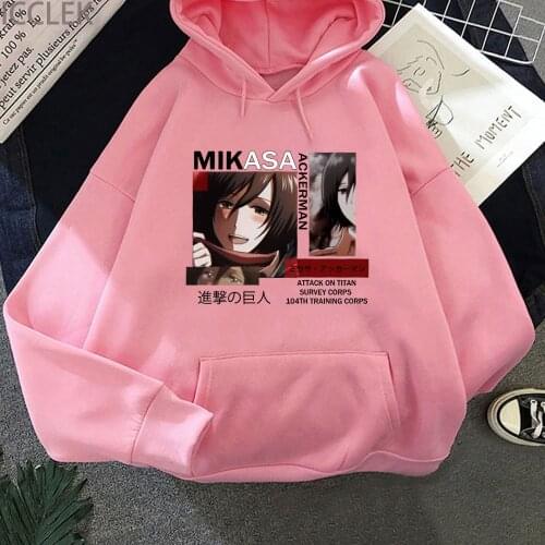 Attack on Titan Mikasa Ackerman Hoodies Women Streetwear Harajuku Letter Printing Sweatshirt Women Harajuku Hoodie pink tops