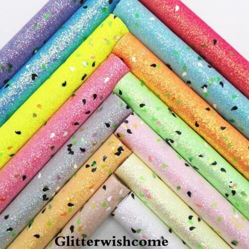 Glitterwishcome 21X29CM A4 Size Vinyl For Bows Fluo Glitter Leather fabric Vinyl for Bows, GM220A