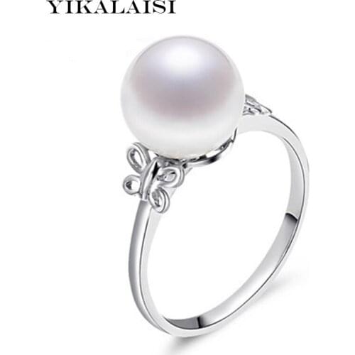 YIKALAISI 2017 Fashion Pearl Ring Jewelry Double Butterfly Pearl Ring Wedding Rings 925 Sterling Silver jewelry For Women