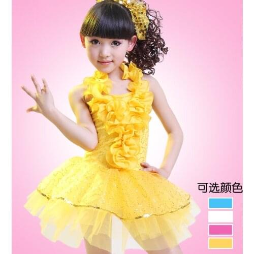 New girls chinese costumes for children Latin dance clothing Yellow mesh dance skirt kindergarten Latin Dance Costume