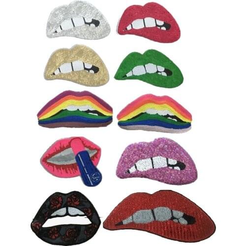 Sew/Iron on Lips Patches for Clothes T-shirt Large Mouth Motif Sequined Patches DIY Sewing Decoration Repair Sequins Appliques