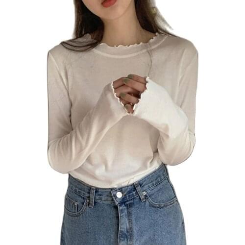 Tee Shirt Women 2021 Spring New Thin Tops Elasticity T-Shirt Korean Style Clothes Slim Long Sleeve Tshirt Female Mujer Camisetas