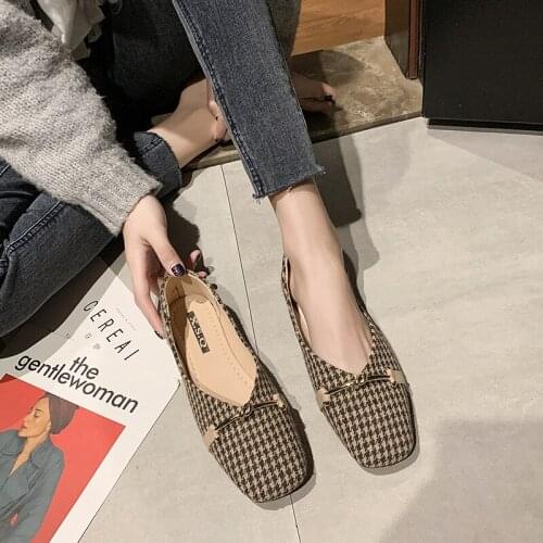 Women loafers shoes 2020 spring fashion Grandma Shoes Comfortable Plaid Women Wedges Square Toe Dressy Work Shoes U15-56