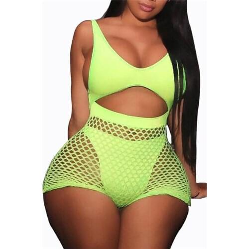 Women Swimsuit 2019 One Piece Swimwear NO PAD Monokini Fish Net Swimming Suit Beachwear Backless Bathing Suit