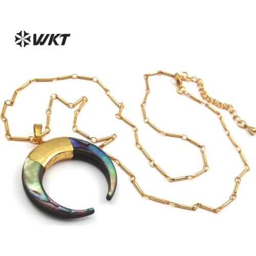 WT-N998 Wholesale Custom Stunning Natural Abalone Shell Necklace Big Horn Pendant For Necklace 5pcs/lot Free Shipping Necklace