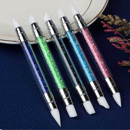 2020New Nail Art Silicone Brush Carving Painting Pencil Gel DIY Polish Dual-head Mirror Sculpture for Women Powder Manicure Tool