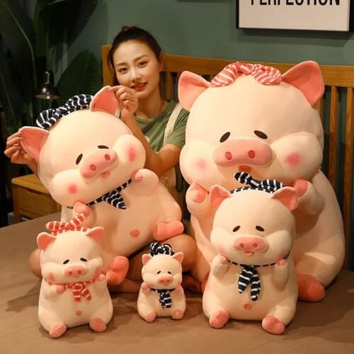 1pc 25-60cm Lovely Animal PIG with Tie Plush Toys Cute Pig Cushion Pillow Stuffed Soft Toy for Children Girls Birthday Gifts