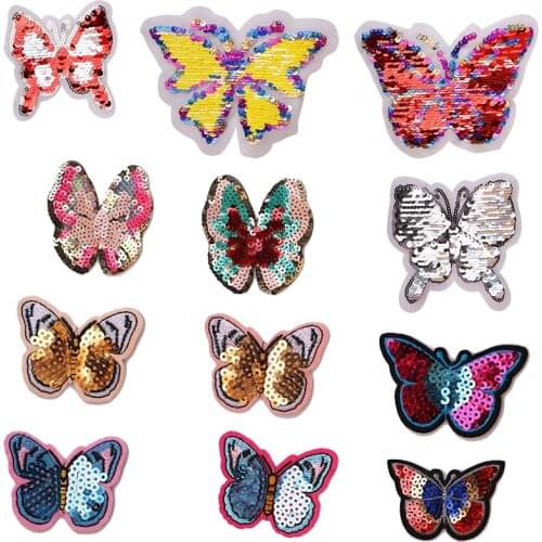 2Pcs Colorful sequin butterfly icon Embroidered Iron on Patches for Clothing DIY Stripes Clothes Stickers Custom Badges