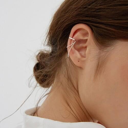 1pcs Simple Korean Simple Earcuff Clip Earrings For Women Tassel Chain Link Silver Ear Cuff Female Ear Bone No Pierced Gift