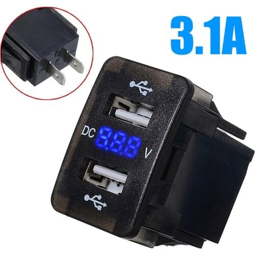 3.1A Car Charger Motorcycle Durable Dual USB Mobile Phone Socket Dual USB Port Charging Voltage Display Power Adapter Accessory