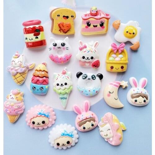 30Pcs Cute Mixed Cartoon Ice Cream/Animal Flat Back Resin Cabochons Scrapbooking DIY Jewelry Craft Decoration Accessorie H200