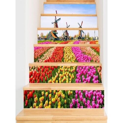 6pcs/set 18cm x 100cm Windmill Flowers Stairs Decoration Wallpaper Art Pegatinas De Pared Home Decor Mural LT028