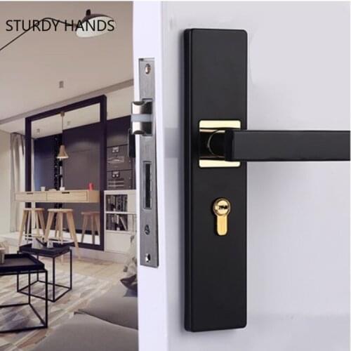 American Matte black Aluminum alloy Mute Door Lock Set Bedroom Solid wood door lock Cylinder Security Locks Hardware decoration