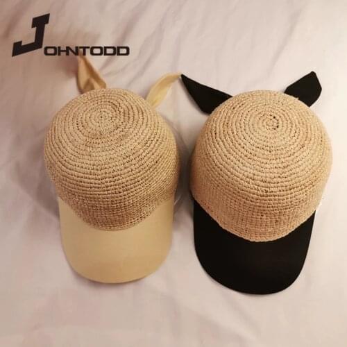 New Brand Women Baseball Caps Handmade Knitting Crochet Peaked Cap Female Equestrian Hat Summer Sun Hat Adjustable Ponytail Hat