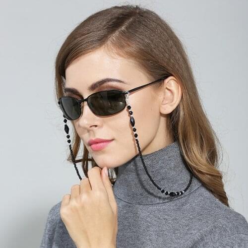 Fashion Women Eyeglass Chains Black Acrylic Beads Chains Anti-slip Eyewear Cord Holder Neck Strap Reading Glasses Rope