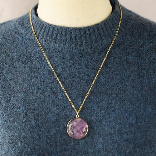 Simple Natural Stone Pendant Sweater Chain Purple Natural Stone Quartz Pendant Long Necklace Accessories Vintage Gift for Women
