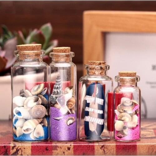 DIY Decorative Bottle Cute Min Wishing Bottles Conch Shell Sand Clear Cork Stopper Glass Bottles Craft Small Decorate Jars Gift