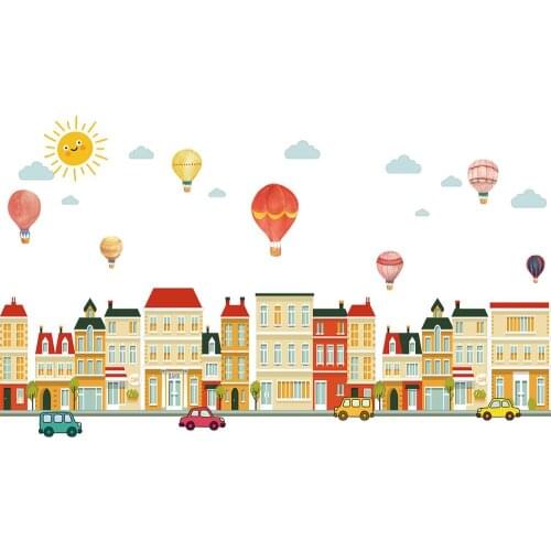 Baby Room Construction Car Hot Air Balloon Background Sticker Bedroom Decorations Home Wallpaper Nursery Mural Kids Room Sticker