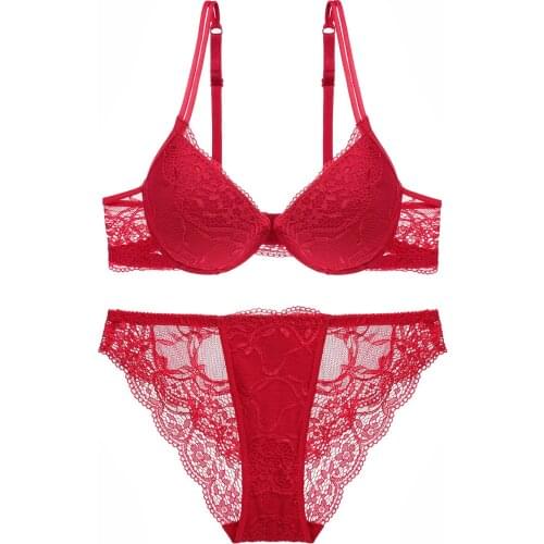 Womens European And American French Sexy And Charming Gathered Lace Bra Shorts Set Hollow Bandage Bra Thong Set Underwear Set T