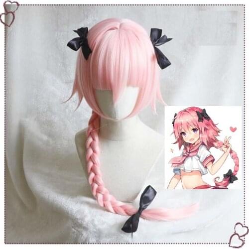 Fate/Apocrypha Astolfo Wig Servant Pink Color with Bowknot Cosplay Wigs Heat Resistant Synthetic Cosplay Fancy Ball Props