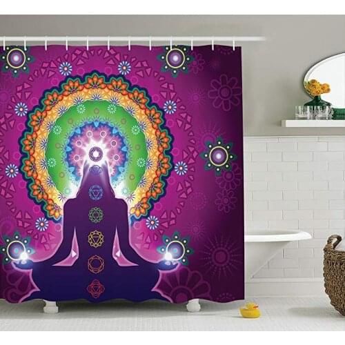 Purple Mandala Shower Curtain Practicing Jade Floral Pattern Bathroom Curtain Douchegordijn Rideau De Douche Cortina Ducha 3D