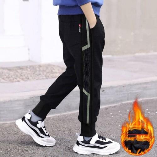 Fleece Pants for Boy Winter Casual Cotton Warm Thick Velvet Full Trousers Kids Casual Sport Striped Pant Teenager Trousers 12 14