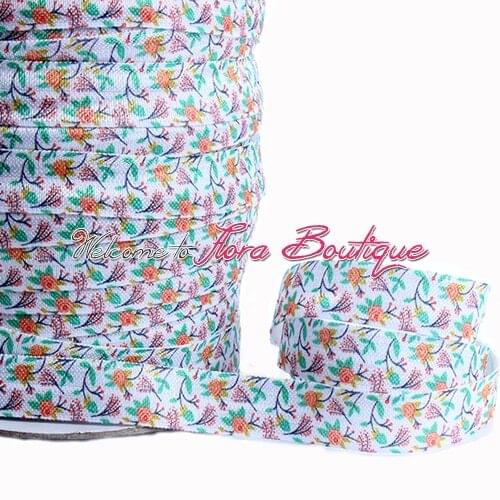 FLRA ElasticFree shipping shinny fold over elastic with flower print, heat transfer elastic ribbons, 100 yards per lot