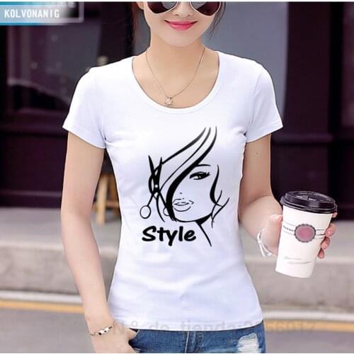 Funny T Shirts Women Haircut Style Printed T-Shirt Slim Sleeve Cotton Fashion Cool Street Style Tee Shirt Femme Woman Clothes
