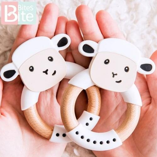 1pc Baby Teethers Silicone Mouse Rodents Silicone Teethers Wooden Ring Wooden Teether Stroller Squirrel For Children Goods Toys